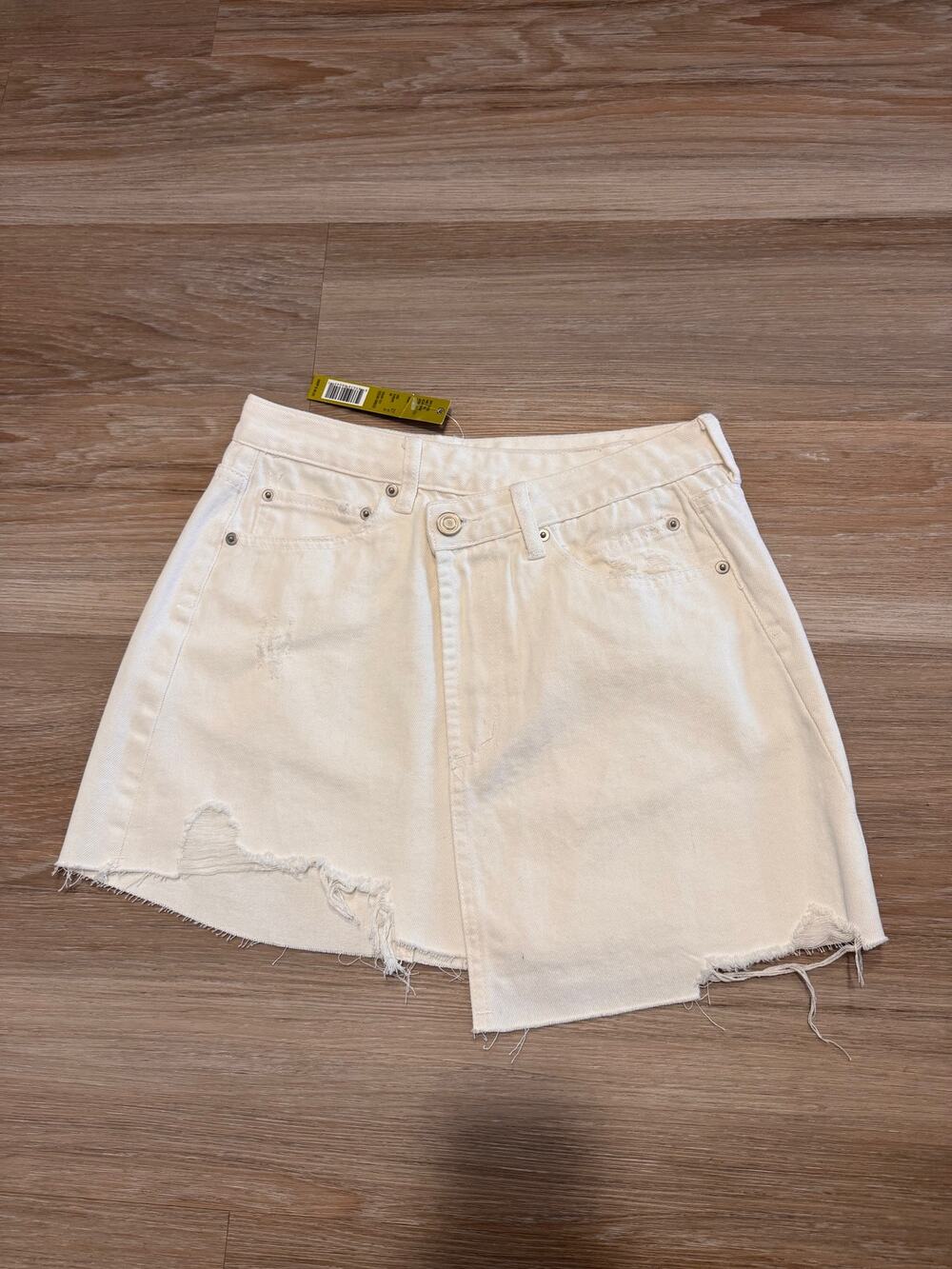 Gianni Bini | NWT "Jenn" Asymmetric Wrap Distressed Denim Mini Skirt Sz 27